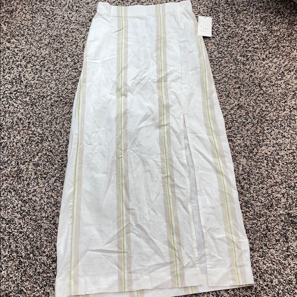 a new day Striped Picnic Midi Side Slit Pull On Skirt Size XS | NWT - Picture 3 of 7